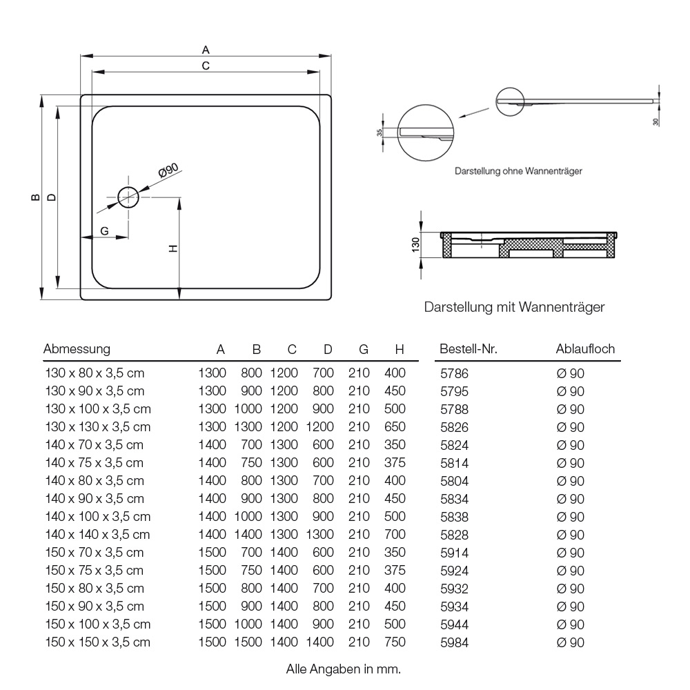 {Duschwanne einbauen ohne wannenträger
12} BetteUltra Duschwanne superflach 140 x 100 x 3,5 cm - MEGABAD | {Duschwanne einbauen ohne wannenträger
12}