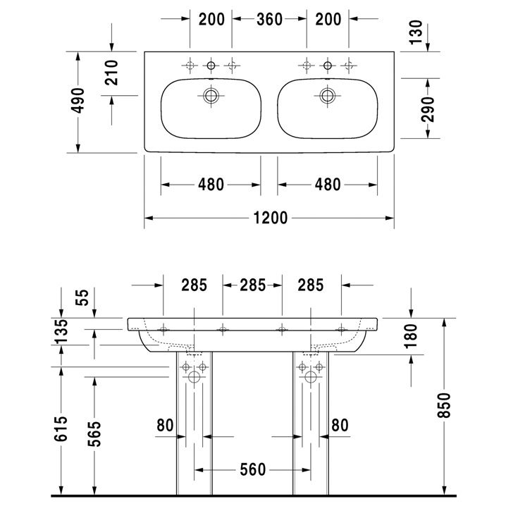 Duravit D-Code Möbelwaschtisch, Art. 03481200002 - MEGABAD